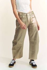 STRUCTURED BARREL LEGS RETRO GOLD FOILED JEANS