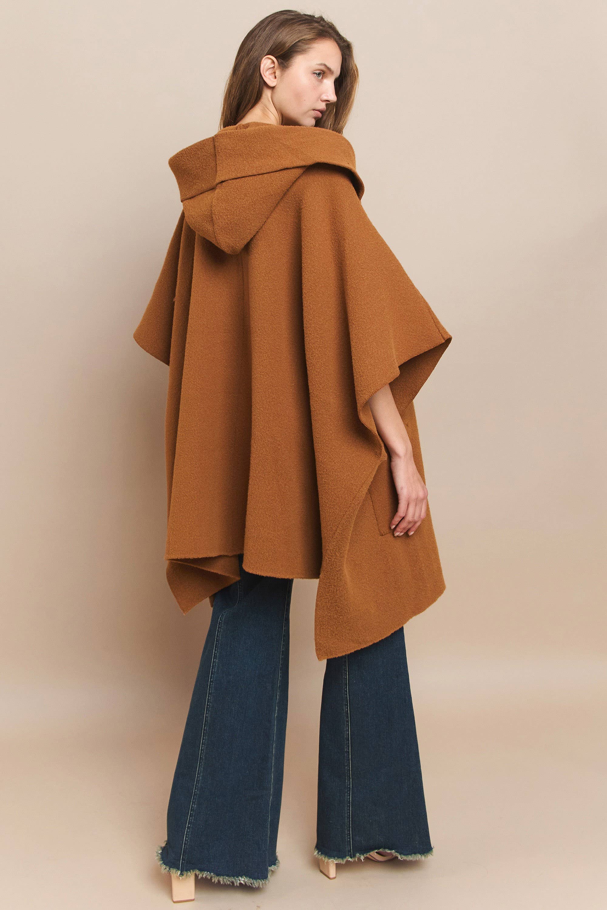Soft Brushed  Knit Poncho with pockets