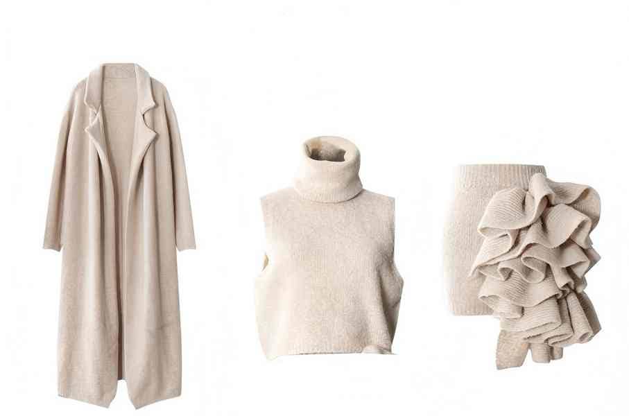 Soft Neutrals Knit Set – Jacket, Turtleneck & Skirt