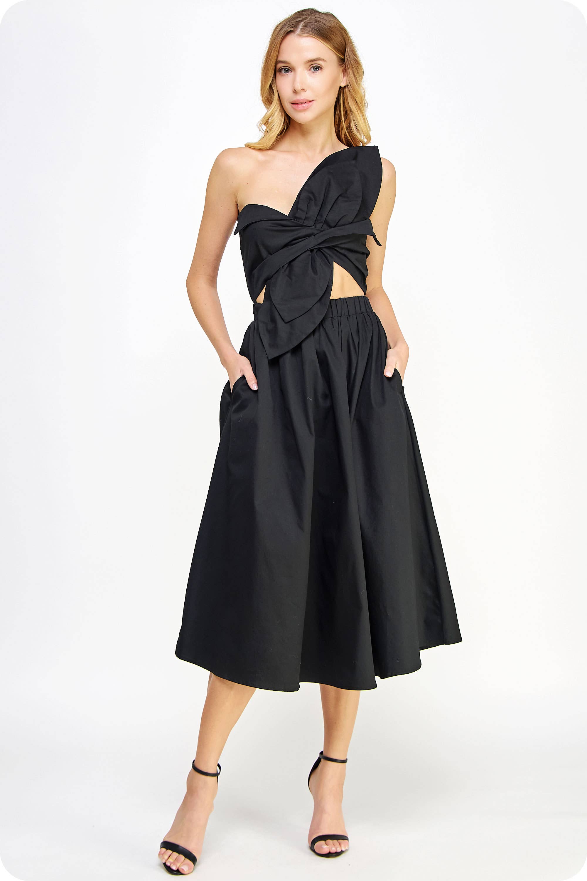 Knotted Flower Bow Midi Dress