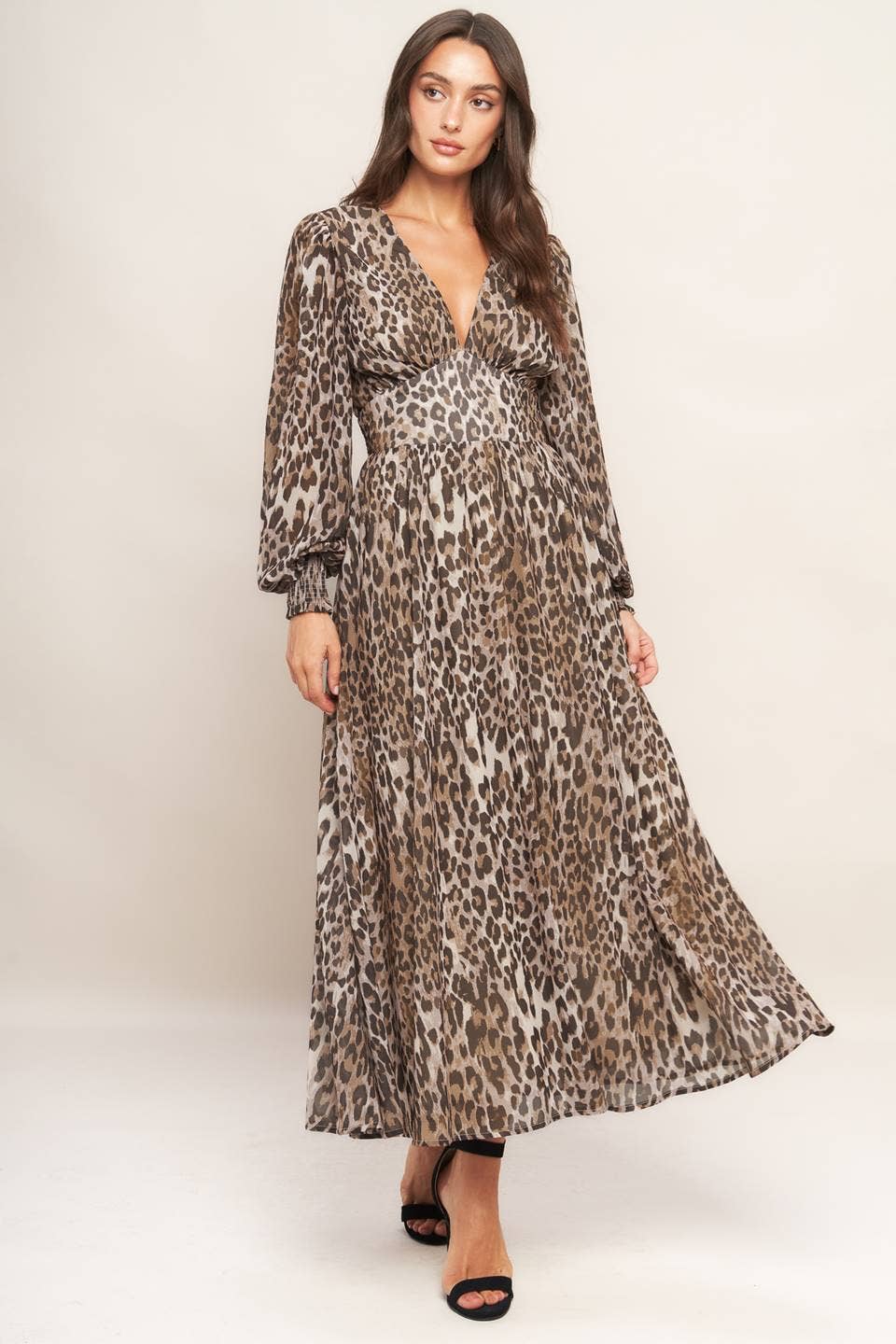 Leopard Printed Woven Midi Dress