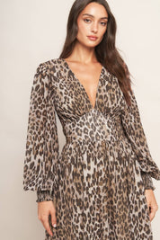 Leopard Printed Woven Midi Dress