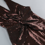 Sequin Halter Deep V High-Waist Flared Party Jumpsuit