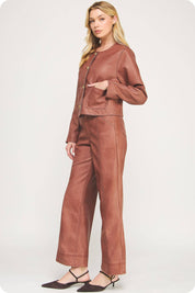 Stitch Contrast Detail Washed Faux Leather Jacket