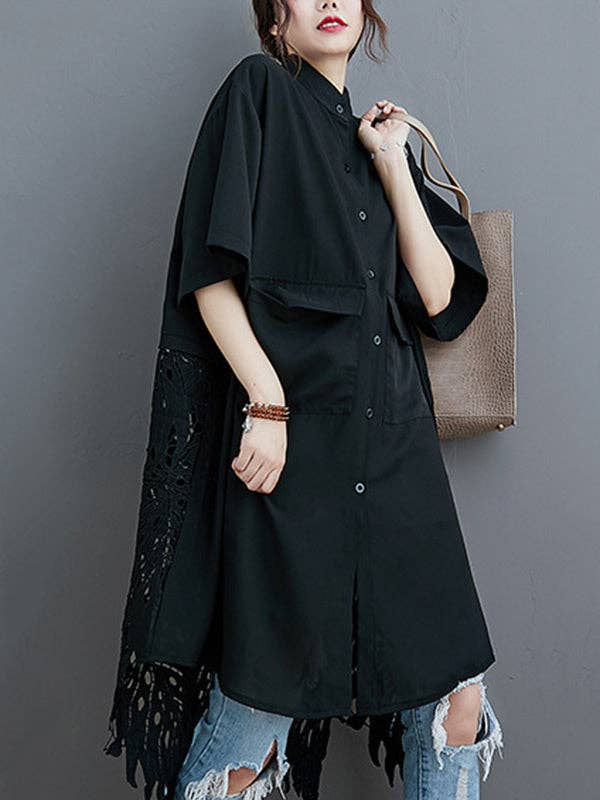 Hollow Solid Long Blouse