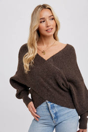 CROSSOVER RIBBED PULLOVER