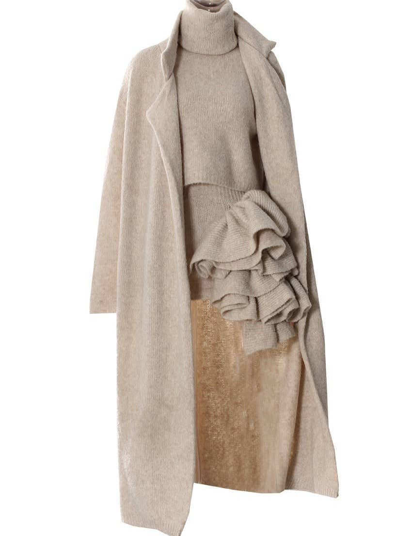 Soft Neutrals Knit Set – Jacket, Turtleneck & Skirt