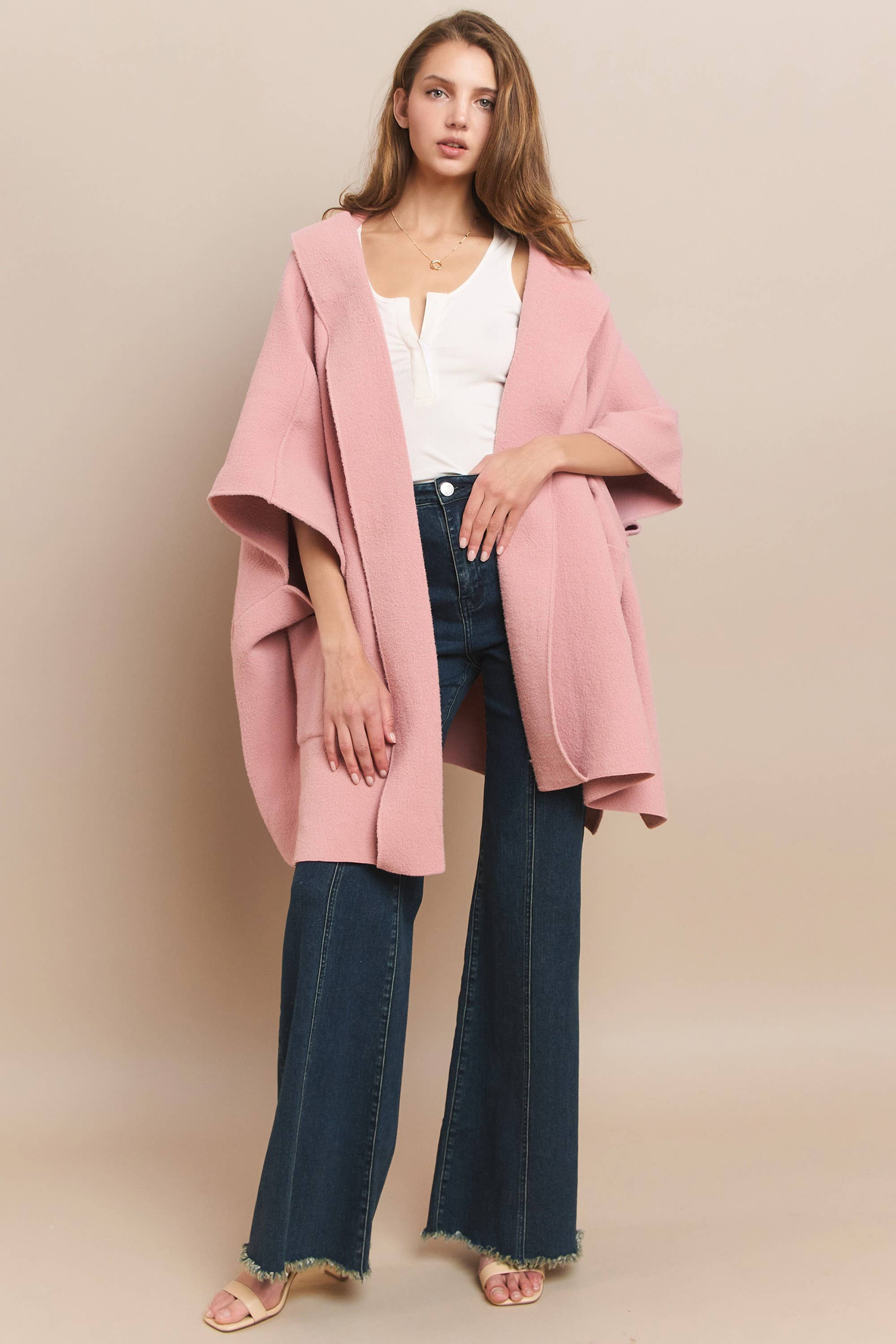 Soft Brushed  Knit Poncho with pockets