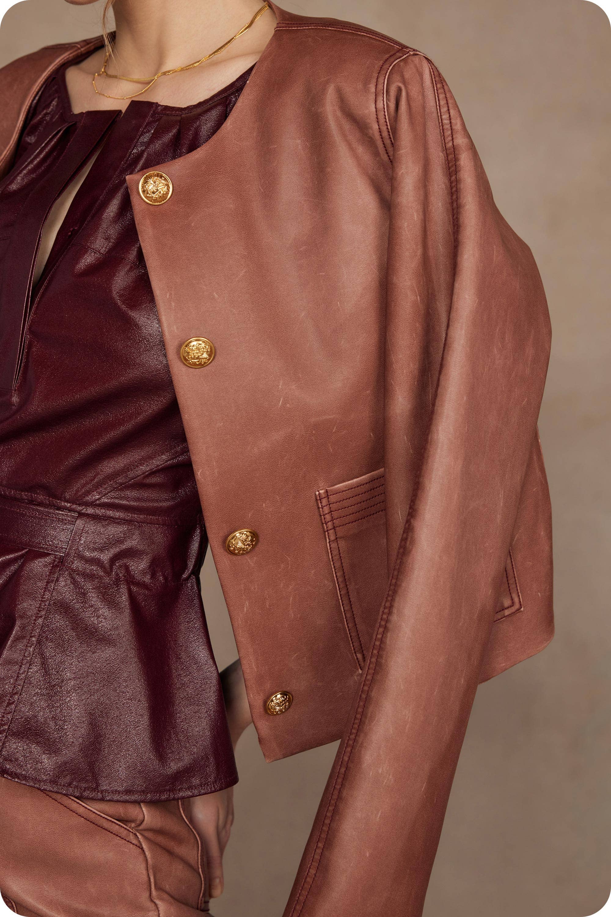 Stitch Contrast Detail Washed Faux Leather Jacket