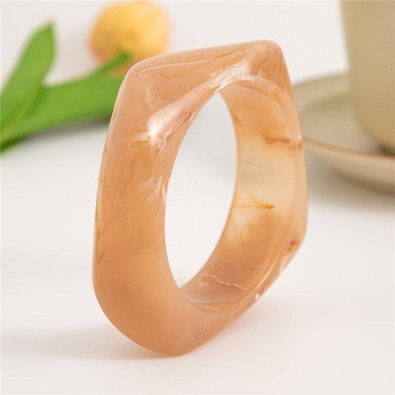 Vintage Wide Bangle Bracelet - Polygon Semi-Transparent