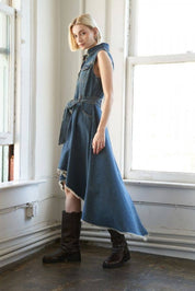 A Chic Denim Hi-Lo Midi Dress