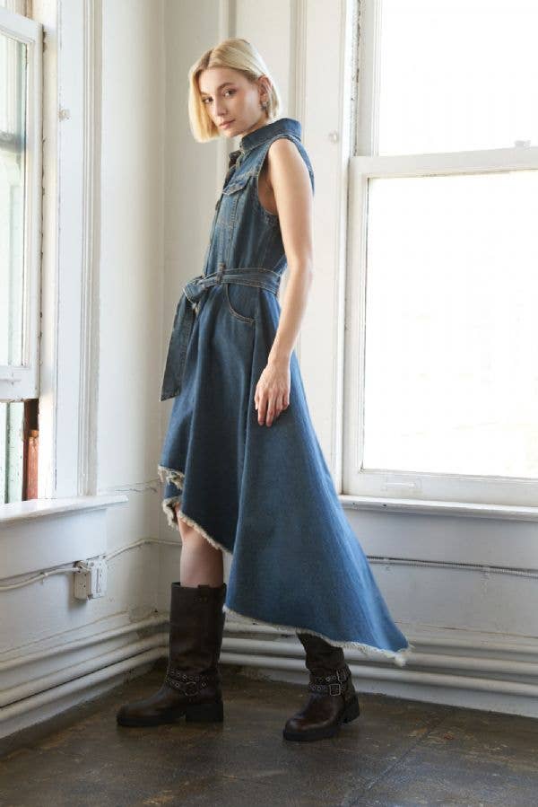 A Chic Denim Hi-Lo Midi Dress