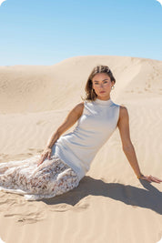 Lace Contrast Mock Neck Knit Dress