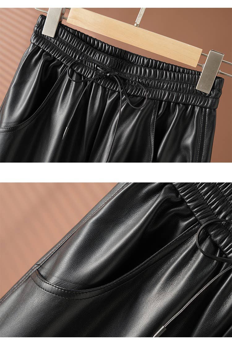 High-Waist PU Leather Wide-Leg Pants for Women