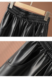High-Waist PU Leather Wide-Leg Pants for Women