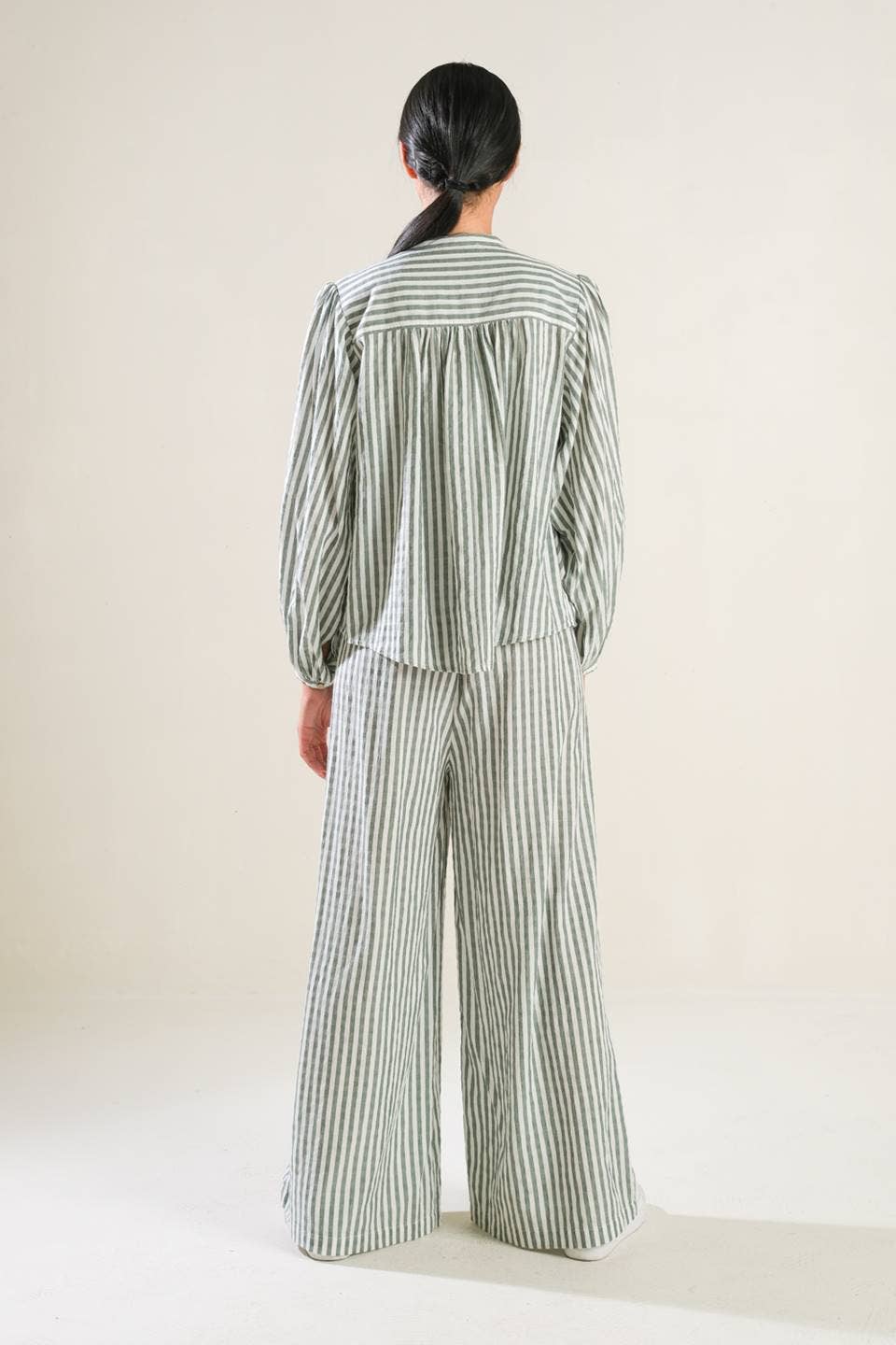 Russet Striped Button-Up Peasant Top