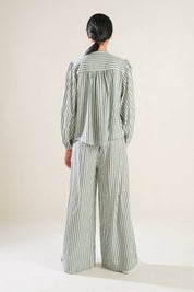 Russet Striped Button-Up Peasant Top