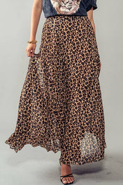 LEOPARD ANIMAL PRINT PLEATED MIDI SKIRT