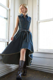A Chic Denim Hi-Lo Midi Dress