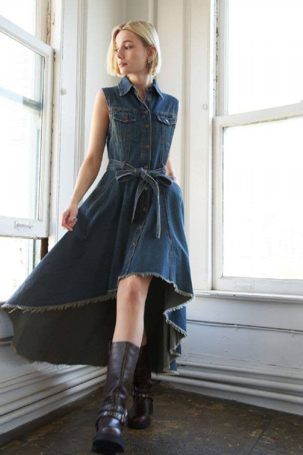 A Chic Denim Hi-Lo Midi Dress