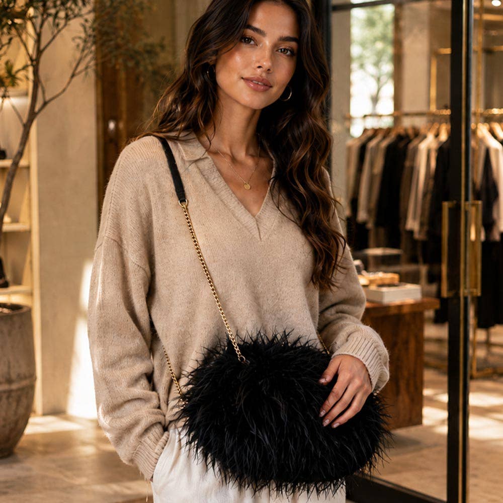 Fluffy Faux Feather Fur Chain Strap Shoulder Handbag