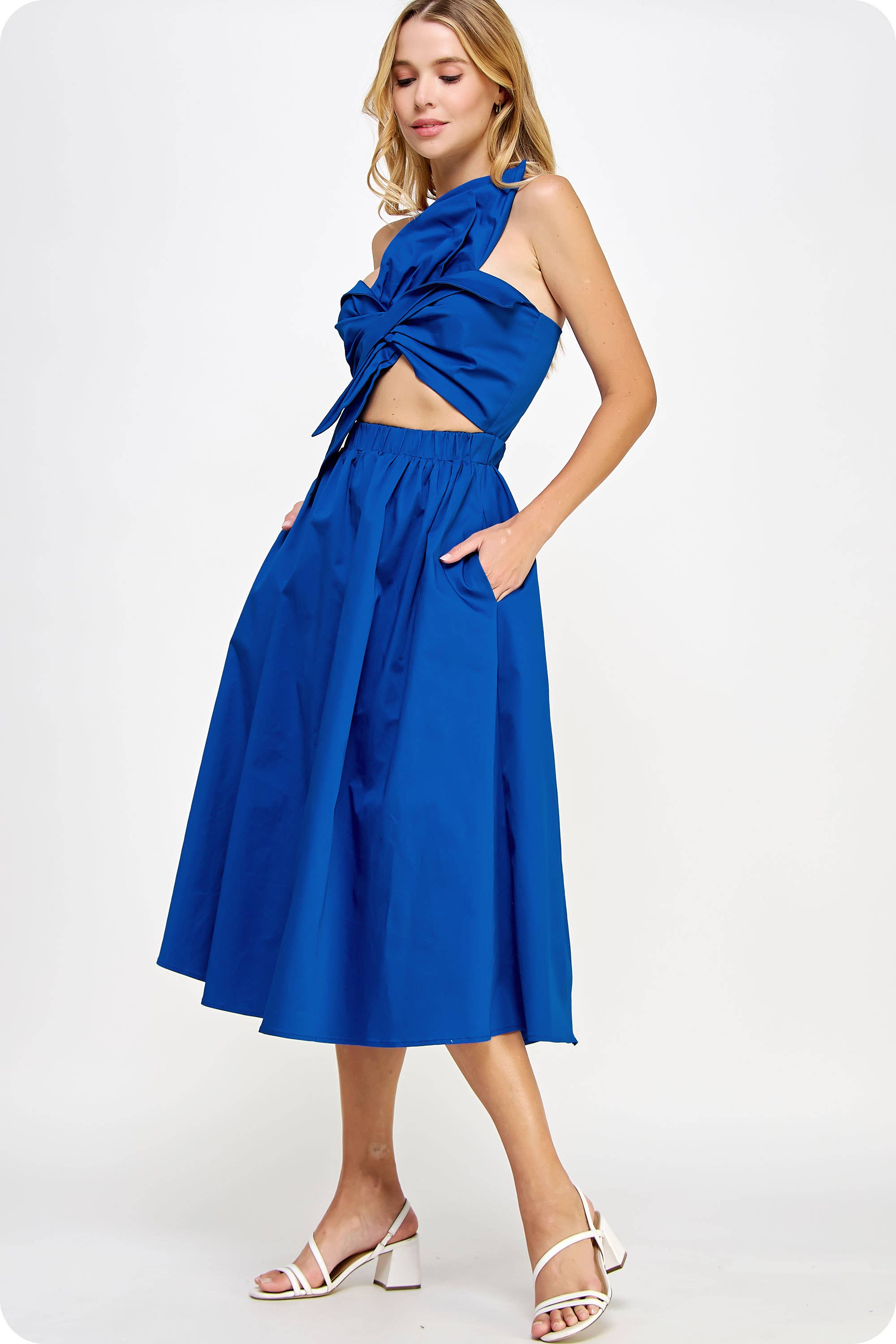 Knotted Flower Bow Midi Dress