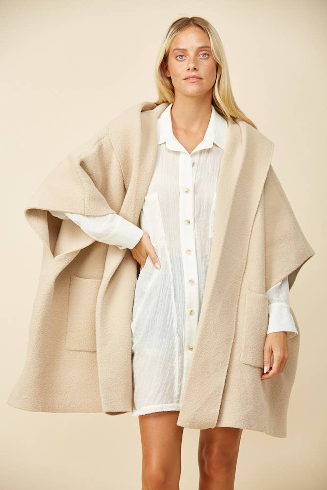 Soft Brushed  Knit Poncho with pockets