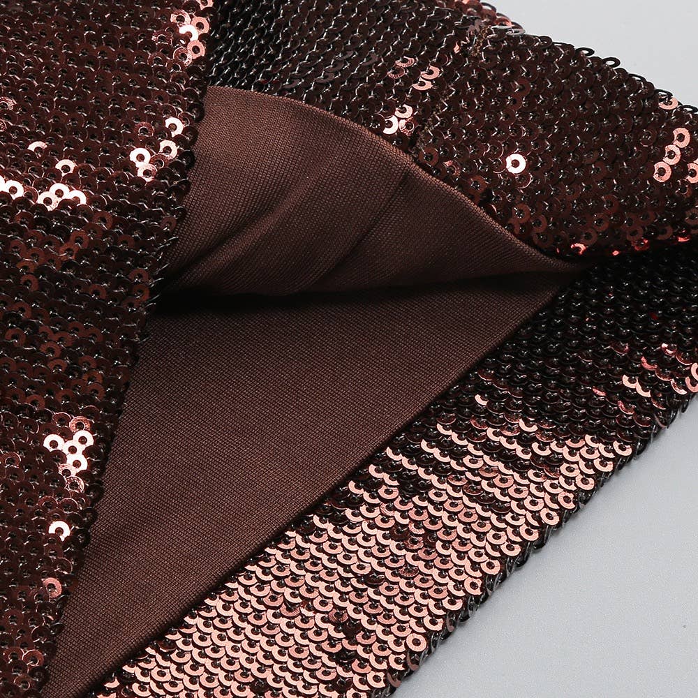 Sequin Halter Deep V High-Waist Flared Party Jumpsuit