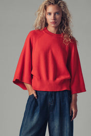 “Rojo” Relaxed  Ribbed Knit Sweater