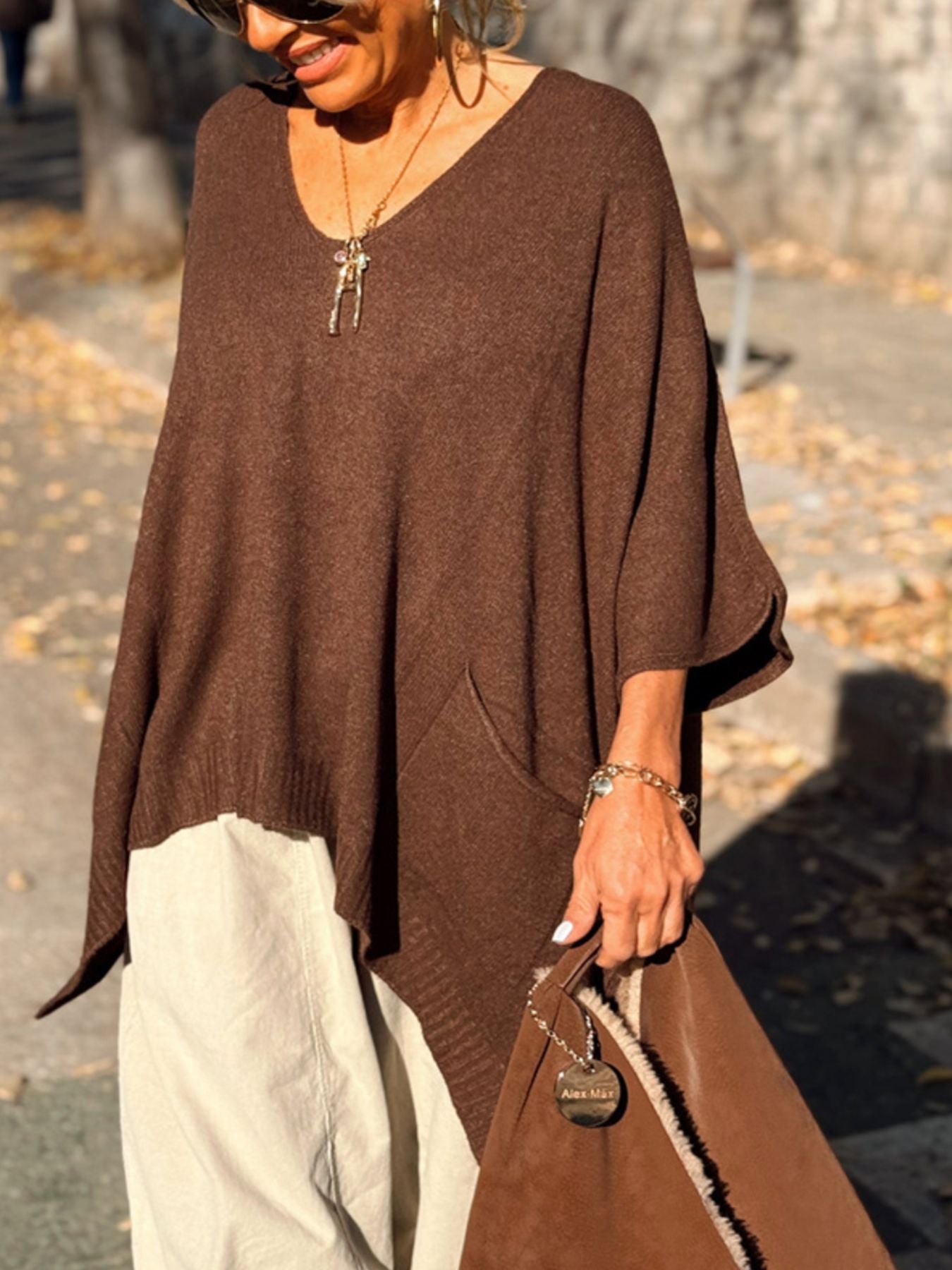 Aimee Ribbed Hem V-Neck Sweater