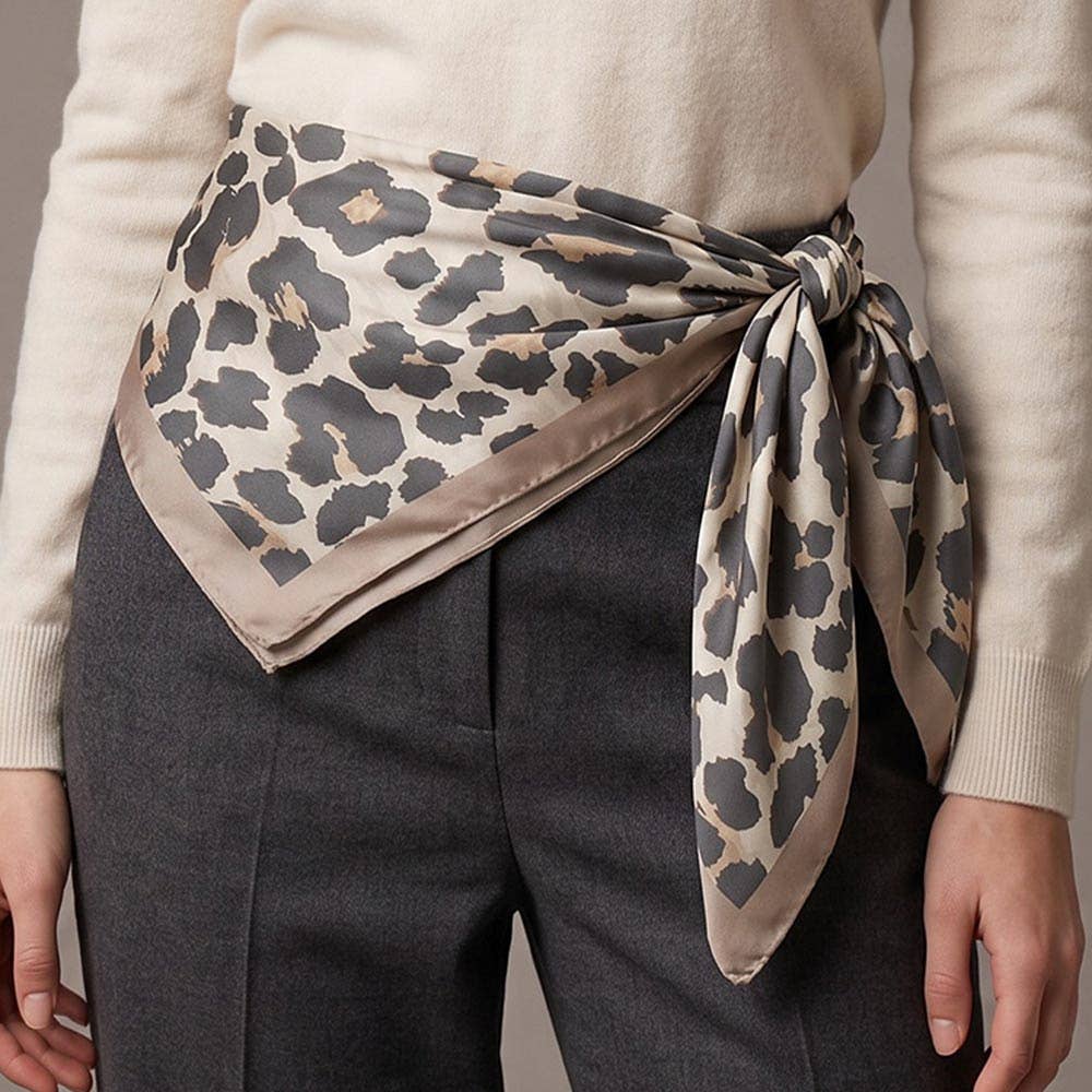 Framed Border Leopard Print Square Scarf