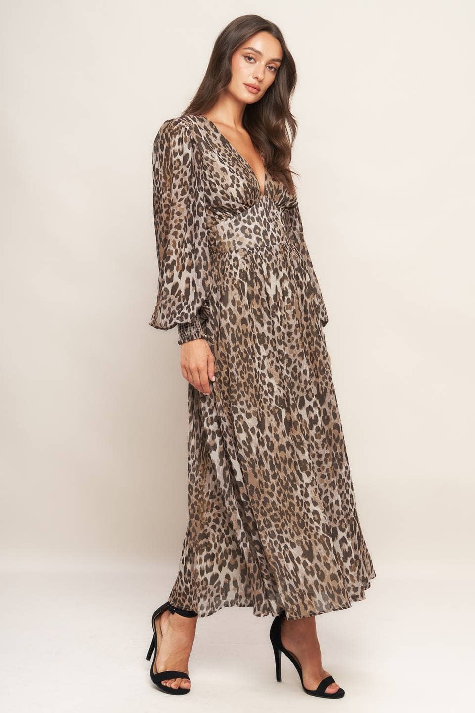 Leopard Printed Woven Midi Dress