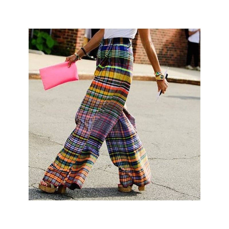 Stylish Loose Fit Plaid Striped  Pants