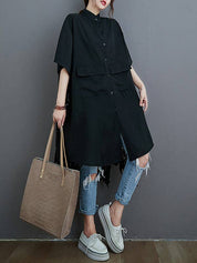 Hollow Solid Long Blouse