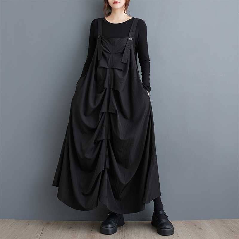 Pleated Suspenders Midi Dress