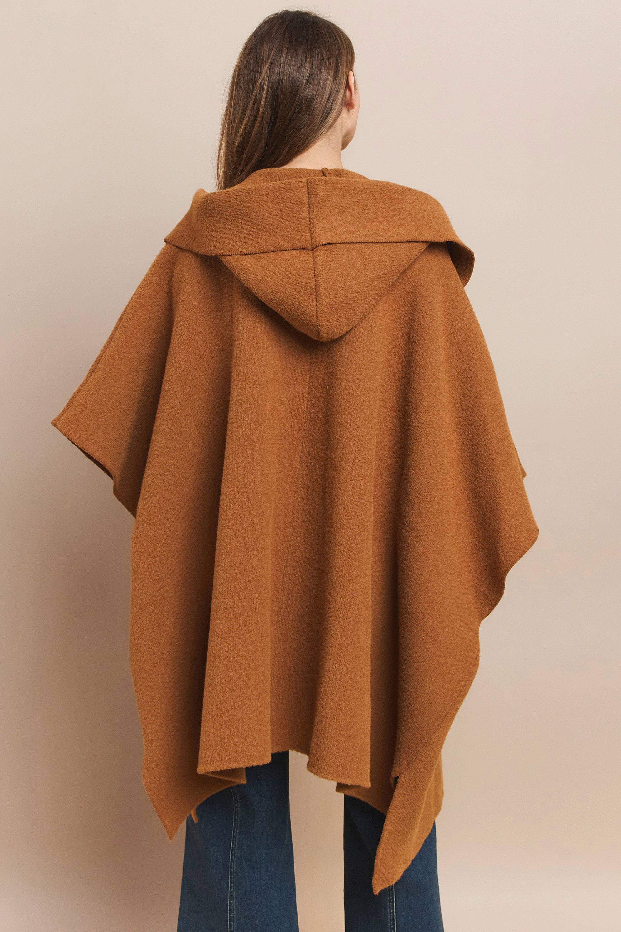 Soft Brushed  Knit Poncho with pockets