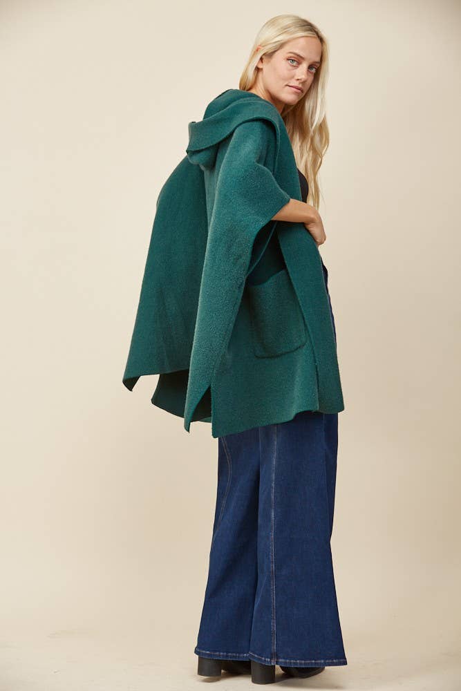 Soft Brushed  Knit Poncho with pockets