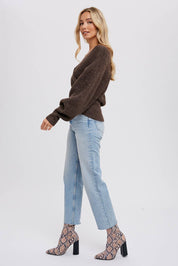 CROSSOVER RIBBED PULLOVER