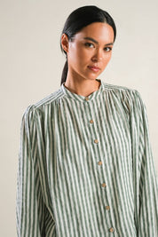 Russet Striped Button-Up Peasant Top