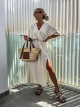 SW259 Beige Italian Wrap Maxi Summer Dress LOOWIE