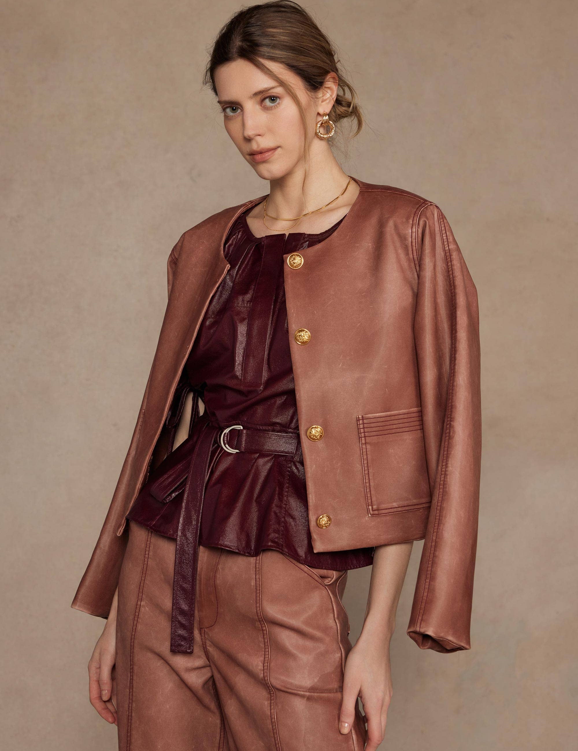 Stitch Contrast Detail Washed Faux Leather Jacket