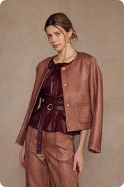 Stitch Contrast Detail Washed Faux Leather Jacket