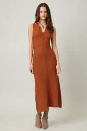 Chestnut Sleeveless V-Neck Knit Maxi Dress