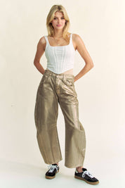 STRUCTURED BARREL LEGS RETRO GOLD FOILED JEANS