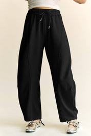 Women’s Elastic Waist Long Barrel Pants with Pockets | Relaxed Fit Everyday Trousers