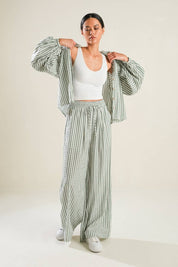 Russet Striped Button-Up Peasant Top