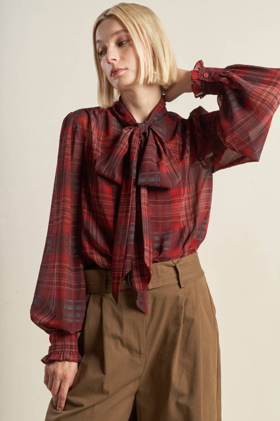 Plaid  Bow Tie Top