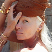 Brass droplet organic form long hoop earrings
