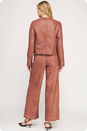 Stitch Contrast Detail Washed Faux Leather Jacket