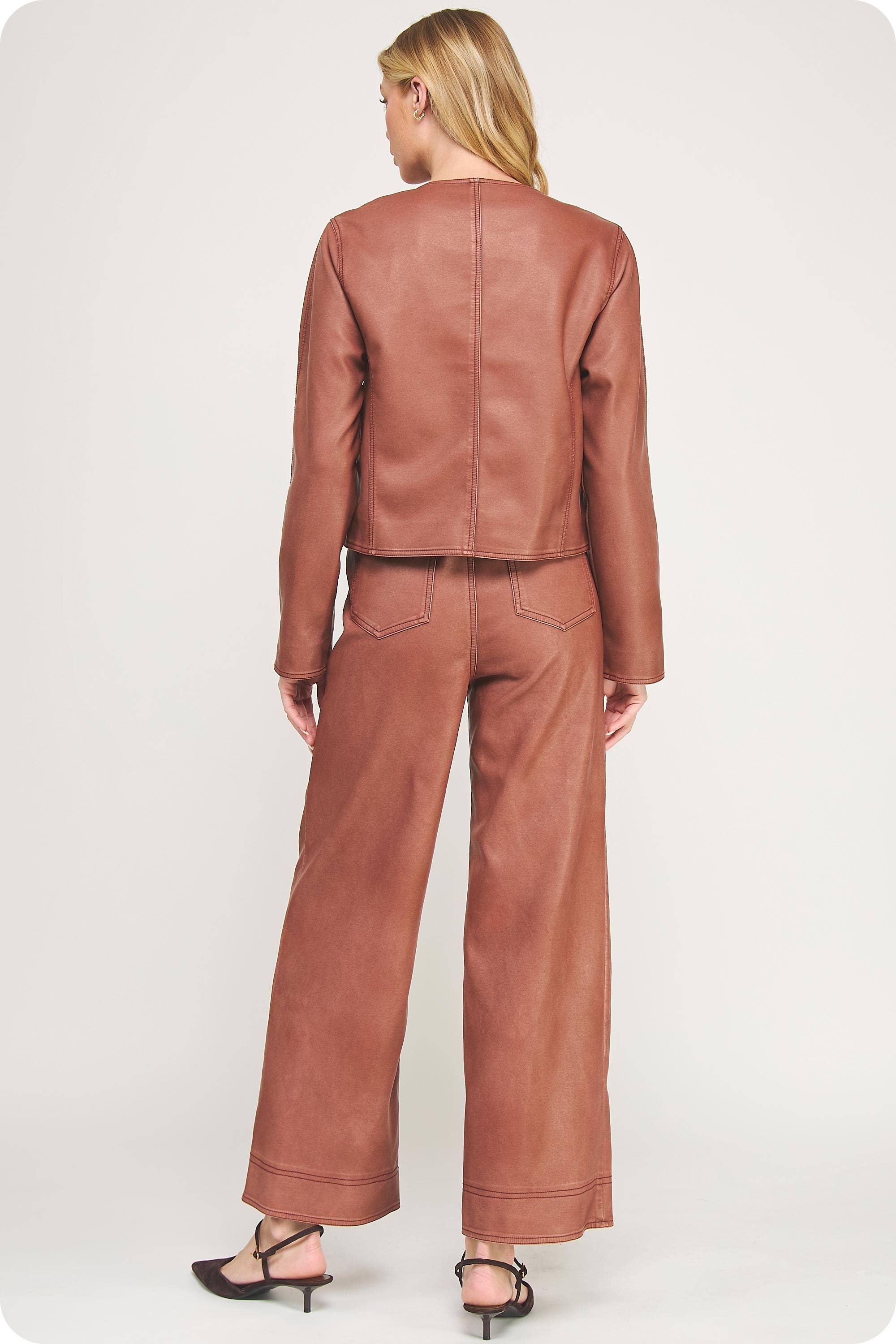 Stitch Contrast Detail Washed Faux Leather Jacket